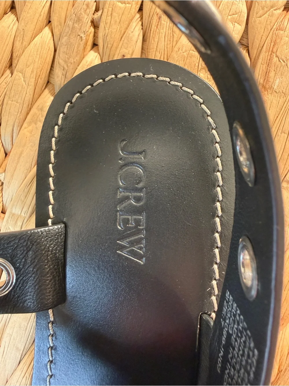 J.Crew Black Leather Grommet Buckle Strappy Flat Sandals Women's Size 7
